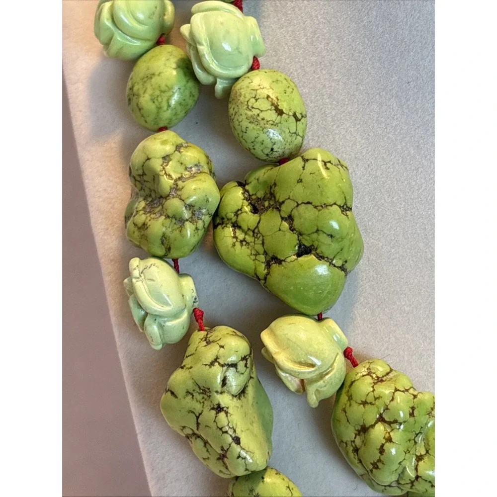 Artisan Apple Green Mineral Gaspeite Nugget Rose Southwest Statement Necklace